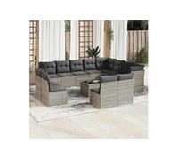 vidaXL Ensemble de 13 canapés de jardin avec coussins, poly rotin gris clair