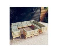 Bois de Pin Massif Salon de Jardin 12 pcs avec Coussins Mobilier de Patio Meubles d'Extérieur Mobilier de Jardin 3096947