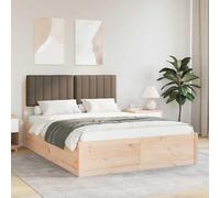 Bois de pin Massif tête rembourrée Design Moderne Taupe 135 x 190 cm | Cadre de lit avec tête de lit rembourrée Taupe 135x190 cm, bois pin massif, sommier à lattes sans ressort, moderne, lavable,