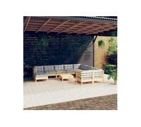 vidaXL Bois de Pin Salon de Jardin 11 pcs avec Coussins Mobilier de Patio Meubles d'Extérieur Mobilier de Jardin Meubles 3097036 Gris G