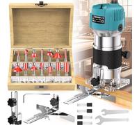 Bois Défonceuse Affleureuse Électrique 800W 6.35mm, 30000RPM | Outil Routeur en Bois Compact Routeur à Main portable DIY avec Pince 6.35mm + Coffret 15 Fraises à Défoncer Queue 1/4"