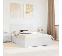 Bois d'ingénierie avec Rangement Moderne Blanc 140 x 190 cm | Cadre de lit avec tiroir Blanc 140x190 cm Bois d'ingénierie de rangement avec tête de lit pour petit espace chambre moderne