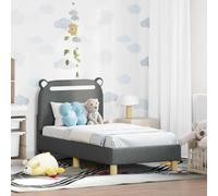 Bois d'ingénierie avec Rangement Moderne Minimaliste Gris 70 x 140 cm | Cadre de lit enfant 140x70 avec tête de tissu Gris foncé, lit moderne avec rangement et sommier à lattes, sans boxspring,