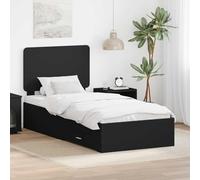 Bois d'ingénierie avec tête de lit intégrée design urbain Noir 100 x 200 cm | Cadre de lit avec tiroir Noir 100x200 cm Bois d'ingénierie rangement tête de lit intégrée sommier lattes