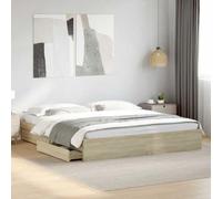 Bois d'ingénierie avec tiroirs de rangement chêne sonoma brun 180x200 cm | Cadre de lit avec tiroirs chêne sonoma 180x200 cm rangement sommier sans matelas