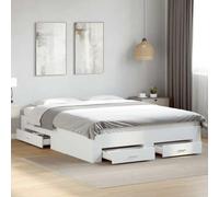 Bois d'ingénierie avec tiroirs de Rangement Moderne Blanc 160x200 cm | Cadre de lit avec tiroirs blanc 160x200 cm sans matelas rangement moderne bois ingenierie
