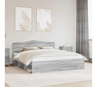 Bois d'ingénierie Design épuré Modèle Moderne Gris 180x200 cm | Cadre de lit Gris Sonoma 180x200 cm Bois de pin massif avec tête de lit, Structure robuste pour matelas super king, Design