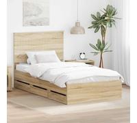 Bois d'ingénierie Design épuré Modèle Moderne Marron 100 x 200 cm | Cadre de lit Chêne Sonoma 100x200 cm Bois Ingénierie avec Tiroir Rangement Moderne Poutre Centrale Confortable