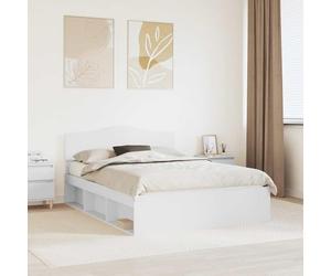 Bois d'ingénierie Design épuré Modèle rectangulaire Blanc 140 x 190 cm | Cadre de lit Blanc 140x190 cm Bois de pin massif avec tête de lit, sommier inclus, design moderne épuré, charge 200 kg,