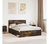 Bois d'ingénierie Design épuré Moderne 140 x 190 cm Marron | Cadre de lit Chêne fumé 140x190 cm Bois d'ingénierie avec tête de lit, sommier à lattes, design moderne, charge 200 kg,