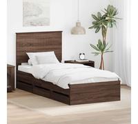 Bois d'ingénierie Design épuré Moderne Chêne Brun 90 x 200 cm | Cadre de lit avec tiroir Chêne brun 90x200 cm Bois ingénierie rangement caché sommier lattes moderne chambre