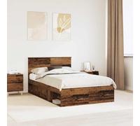 Bois d'ingénierie Design épuré Moderne Modèle élégant Marron 120 x 190 cm | Cadre de lit Bois ancien 120x190 cm Bois d'ingénierie avec tête de lit, sommier à lattes, charge 200 kg, facile à nettoyer,