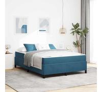 Bois d'ingénierie Design Minimaliste lit Moderne Bleu 140x190 cm | Cadre de lit avec matelas Bleu foncé 140 x 190 cm tissu, sommier à lattes fixes, en bois ingénierie, design moderne, ensemble