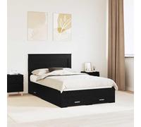 Bois d'ingénierie Design Moderne Rangement Noir 120 x 190 cm | Lit avec tiroirs de rangement et tête de en bois d'ingénierie, cadre de lit moderne avec sommier à lattes, matelas non