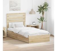 Bois d'ingénierie Rangement Moderne Épuré Literie 90 x 190 cm Marron | Lit de Rangement Chêne Sonoma 90x190 cm Bois d'ingénierie avec Tête de Lit et Tiroirs pour Chambre Moderne