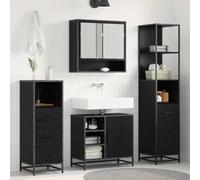 Bois d'ingénierie résistant à l'humidité design minimaliste moderne meuble | Ensemble meuble salle de bain 3 pièces avec miroir et rangement, armoire suspendue chêne noir, moderne durable pour petit