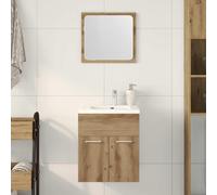 Bois d'ingénierie résistant à l'humidité rangement mural Brun 12.9 | Ensemble meuble salle de bain 2 pieces avec miroir bois ingénierie rangement mural placard vasque salle deau chêne artisanal