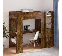 Bois d'ingénierie Robuste avec Bureau intégré Moderne Chêne fumé 80 x 200 | Cadre de lit mezzanine avec bureau intégré Chêne fumé 80x200 cm, lit superposé gain de place avec étagères et échelle pour