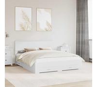 Bois d'ingénierie Robuste avec Rangement intégré Moderne Blanc 160 x 200 cm | Cadre de lit avec tiroir Blanc 160x200 cm Bois ingénierie sommier inclus tête lit rangement