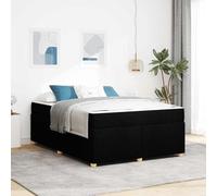 Bois d'ingénierie Robuste Design épuré Moderne Noir 160 x 200 cm | Cadre de lit avec matelas Noir 160x200 cm Tissu Lit King avec Sommier à Lattes Moderne Ferme pour Chambre à Coucher, Durable