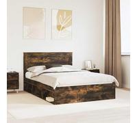 Bois d'ingénierie Robuste Design Minimaliste Moderne Marron 140 x 190 cm | Cadre de lit Chêne fumé 140 x 190 cm Pin massif moderne avec sommier à lattes, robuste et facile à nettoyer pour chambre