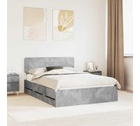 Bois d'ingénierie tiroirs cachés tête réglable Gris 140 x 190 cm | Cadre de lit Gris Béton 140x190 cm Bois d'ingénierie avec tiroirs cachés et tête de réglable, sommier à lattes inclus, lit