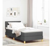 Bois et pin Massif avec éclairage LED Moderne Gris 90 x 190 cm | Lit à ressort LED avec matelas Gris foncé 90 x 190 cm tissu bois pin moderne tête réglable USB