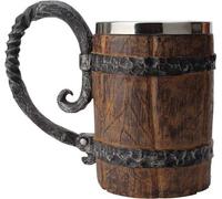 Bois imitation tonneau en acier inoxydable Chope à bière - 650 ml Récipient à double paroi pour boire Pirat Viking Gobelet - Fantaisie Médiévale Taverne Chope