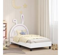 Bois ingénierie et métal design minimal avec rangement 80 x 160 cm Blanc | Cadre de lit enfant avec tête de lit Blanche 80x160 cm PU, Bois d'ingénierie, Pochettes de rangement, Facile à assembler,