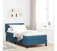 Bois ingénierie pin massif Design minimaliste tête ajustable 200 x 90 cm | Lit Box Spring avec Matelas Bleu foncé 200x90 cm Tête de lit Réglable Ressorts Ensachés Polyester Bois Pin Moderne