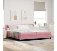 Bois ingénierie pin Massif Moderne Minimaliste Rose 200 x 200 cm | Lit à Ressorts avec Matelas Rose 200x200 cm Polyester Ensemble Complet Tête de Lit Réglable Bois Massif