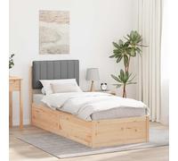 Bois Massif Design Moderne Gris Clair 80 x 200 cm | Cadre de lit avec tête de lit rembourrée Gris clair 80 x 200 cm en pin massif, sommier à lattes intégré, design moderne et
