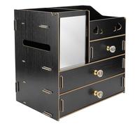 Bois Organisateur de Cosmétiques et Tiroir Miroir de Bureau | Rangement à Plusieurs Niveaux, Porte-mouchoirs Intégré, Accès Rapide, pour Dortoir et Comptoir de Salle