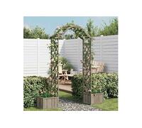 Pergola De Jardin Avec Bac À Plantes & Treillis Gris Bois De Sapin Massif