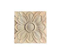 Bois Sculpté Decoratif Applique en bois massif sculptée sur, 4 pièces | Petite porte d'armoire carrée sculptée et décoration murale de fond(5cm F027)