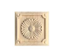 Bois Sculpté Decoratif Applique en bois massif sculptée sur, 4 pièces | Petite porte d'armoire carrée sculptée et décoration murale de fond(6cm F024)