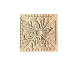 Bois Sculpté Decoratif Applique en bois massif sculptée sur, 4 pièces | Petite porte d'armoire carrée sculptée et décoration murale de fond(10cm F023)