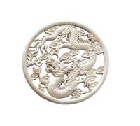 Bois Sculpté Decoration Lot De 2 Pendentifs Décoratifs Ronds En Bois Massif Style Chinois Ornés D'Appliqués De Dragon Et De Fleurs 15cm