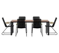 Bois set de jardin table 90x200 cm naturel 6 chaises noir.