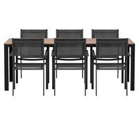 Bois set de jardin table 90x200 cm naturel 6 chaises noir.