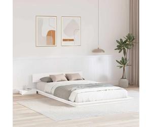 Bois Table de Nuit Moderne 140 x 190 cm Blanc | Cadre de lit Marron 140 x 190 cm bois avec table de nuit, sommier au sol moderne design, cadre sommier robuste double lit