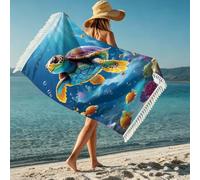 boiszeda Serviette de Plage pour Femme avec Pompon Motif Dauphins séchage Rapide Microfibre légère Grande Serviette de Plage avec Vue sur la mer pour transat baignade Surf
