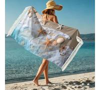 boiszeda Serviette de Plage pour Femme avec Pompon Motif étoile mer séchage Rapide Microfibre légère Grande Serviette Tortue de mer pour transat baignade Surf