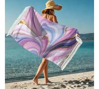 boiszeda Serviette de Plage pour Femme avec Pompon Motif marbré séchage Rapide Microfibre légère Grande Serviette tie-Dye pour transat, baignade, Surf
