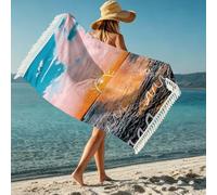 boiszeda Serviette de Plage pour Femme avec Pompon séchage Rapide Microfibre légère Grande Serviette en Tissu éponge pour transat, Voyage, Natation, Surf, Camping, Salle de Sport