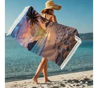 boiszeda Serviette de Plage pour Femme avec Pompon séchage Rapide Microfibre légère Grande Serviette en Tissu éponge pour transat, Voyage, Natation, Surf, Camping, Salle de Sport