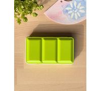 Boîte à aquarelle en métal, de couleur vert mousse, contenant 12 demi-godets, une palette de mélange et de taille compacte, idéale pour les déplacements