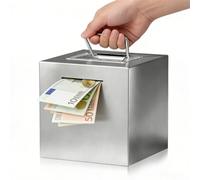 Boîte à argent en acier inoxydable pour adultes, coffre-fort métallique XXL pour enfants, cochon d'épargne réutilisable difficile à ouvrir, une grande boîte à argent avec une poignée (argent)