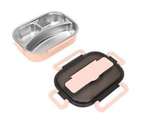 Boîte à Bento Compacte en Acier Inoxydable 304, étanche, 3 Grilles, Boîte à Déjeuner pour L'école, le Bureau, les Voyages avec Cuillères et Baguettes 9,1x6,5x3,0 Pouces (PINK)