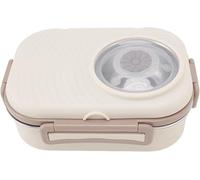Boîte à Bento Premium 1200 ML à Double Compartiment - Acier Inoxydable 304, 3 Compartiments, Baguettes Et Cuillère Incluses - Idéale pour Lécole, Le Bureau, Les Beige